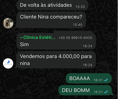 Print de WhatsApp com confirmação de venda para cliente