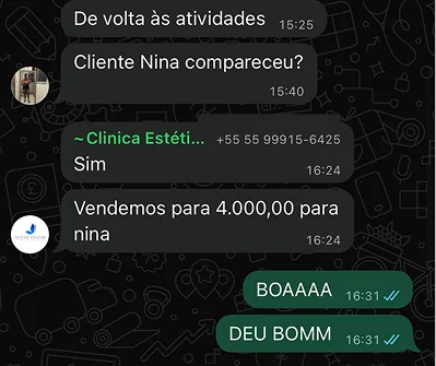 Print de WhatsApp com confirmação de venda para cliente